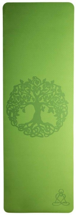 Yogamatte TPE ecofriendly - hellgrün / grau mit Baum des Lebens