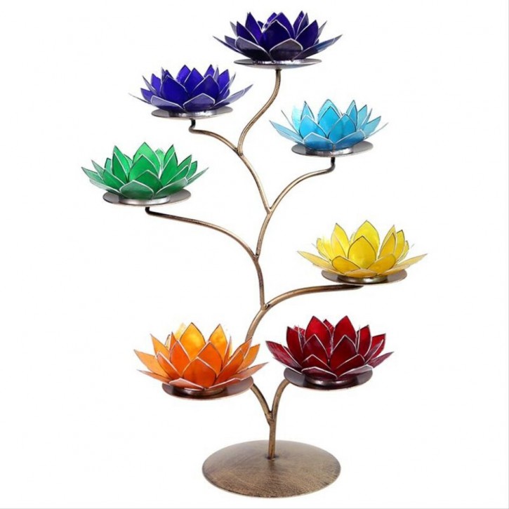 Sonderpreis! Lotus Teelichthalter Chakra Set mit Metallständer